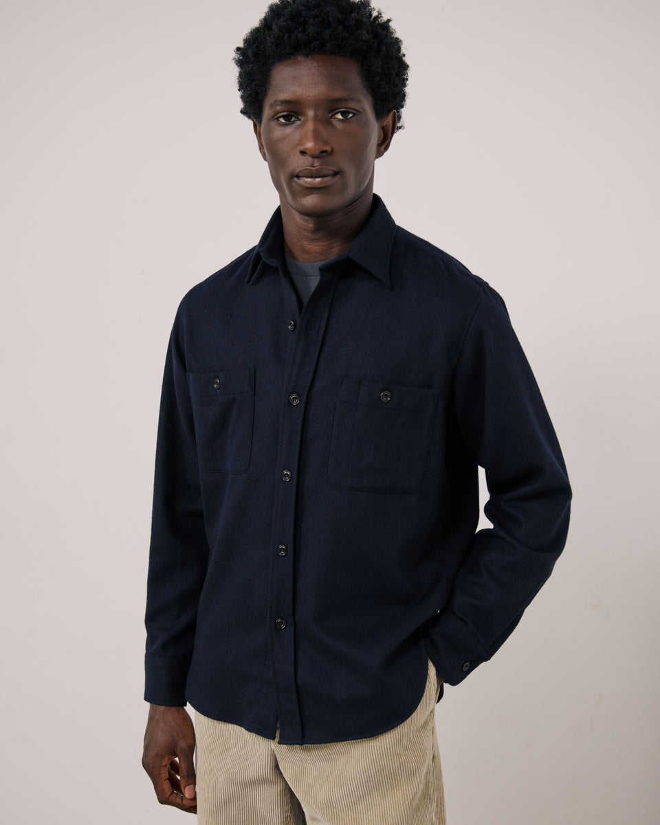 Chemise Homme en Flanelle de laine Bleu Marine Percey - Image principale
