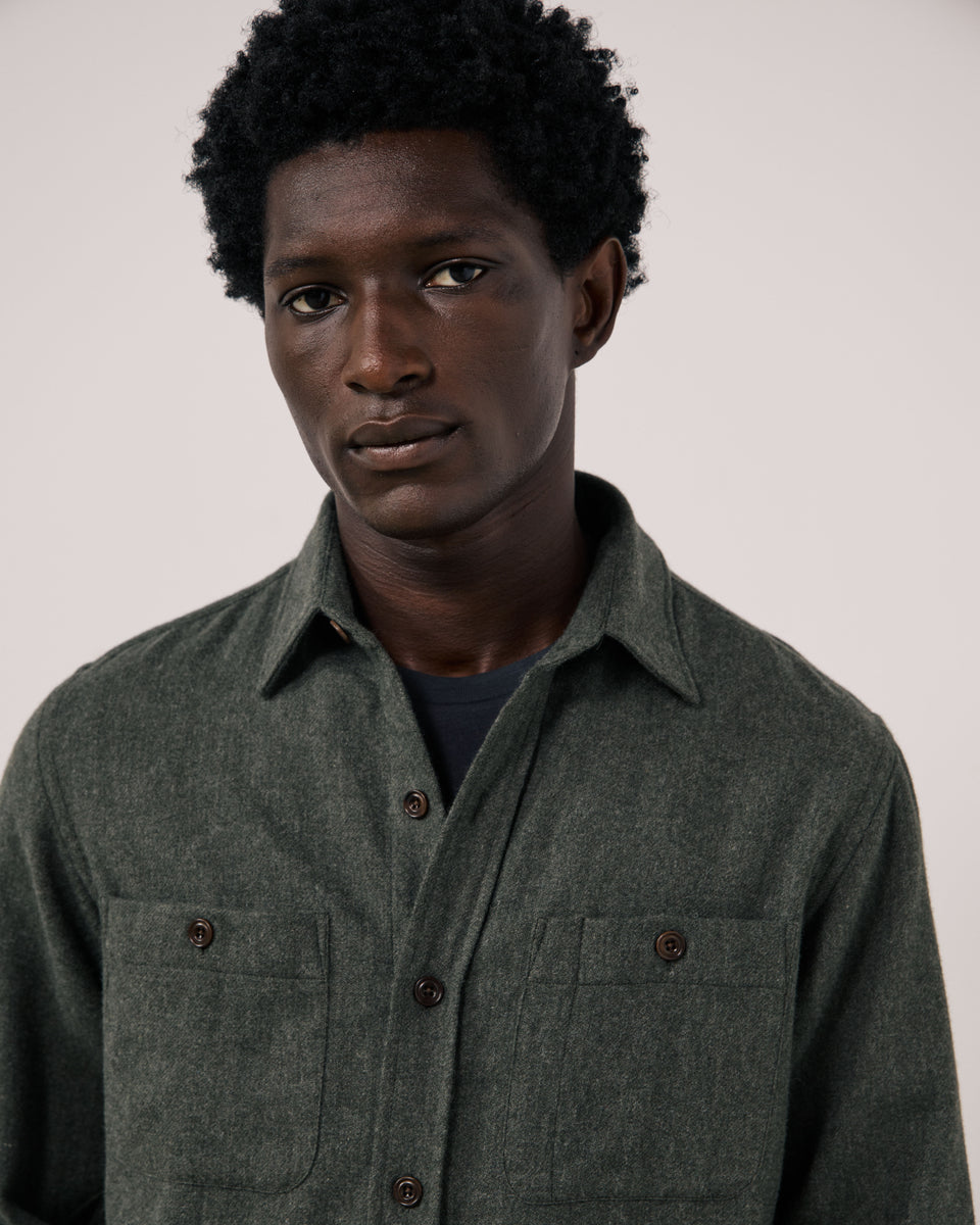 Chemise Homme en Flanelle de laine Vert Militaire Percey - Image 3
