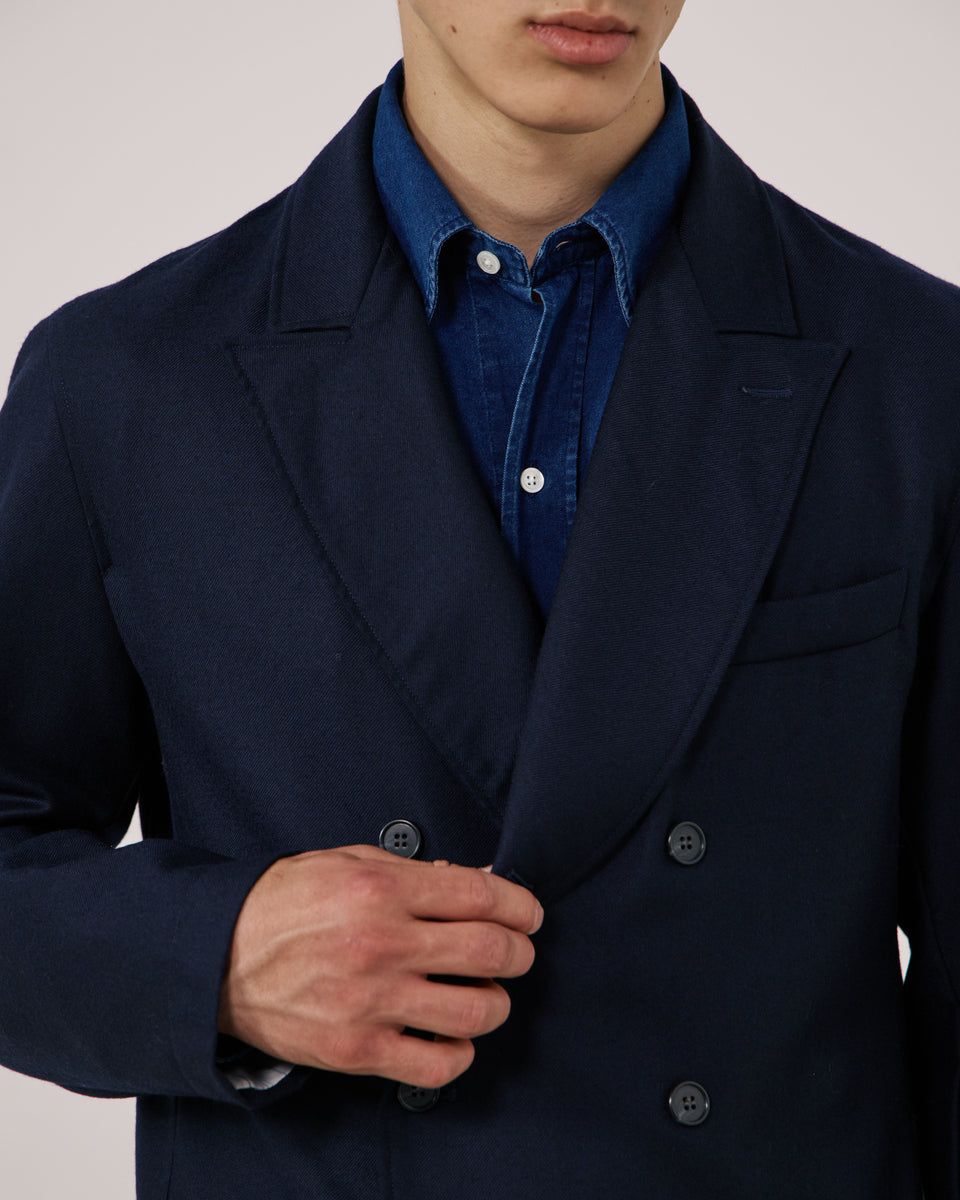 Veste Homme en Flanelle de Laine Vierge Bleu Marine Jarod - Image 3