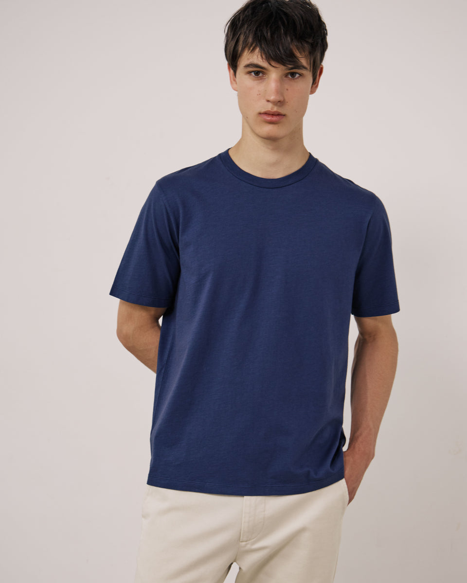 Crew Men's Navy Blue Slub Cotton T-shirt - Image principale