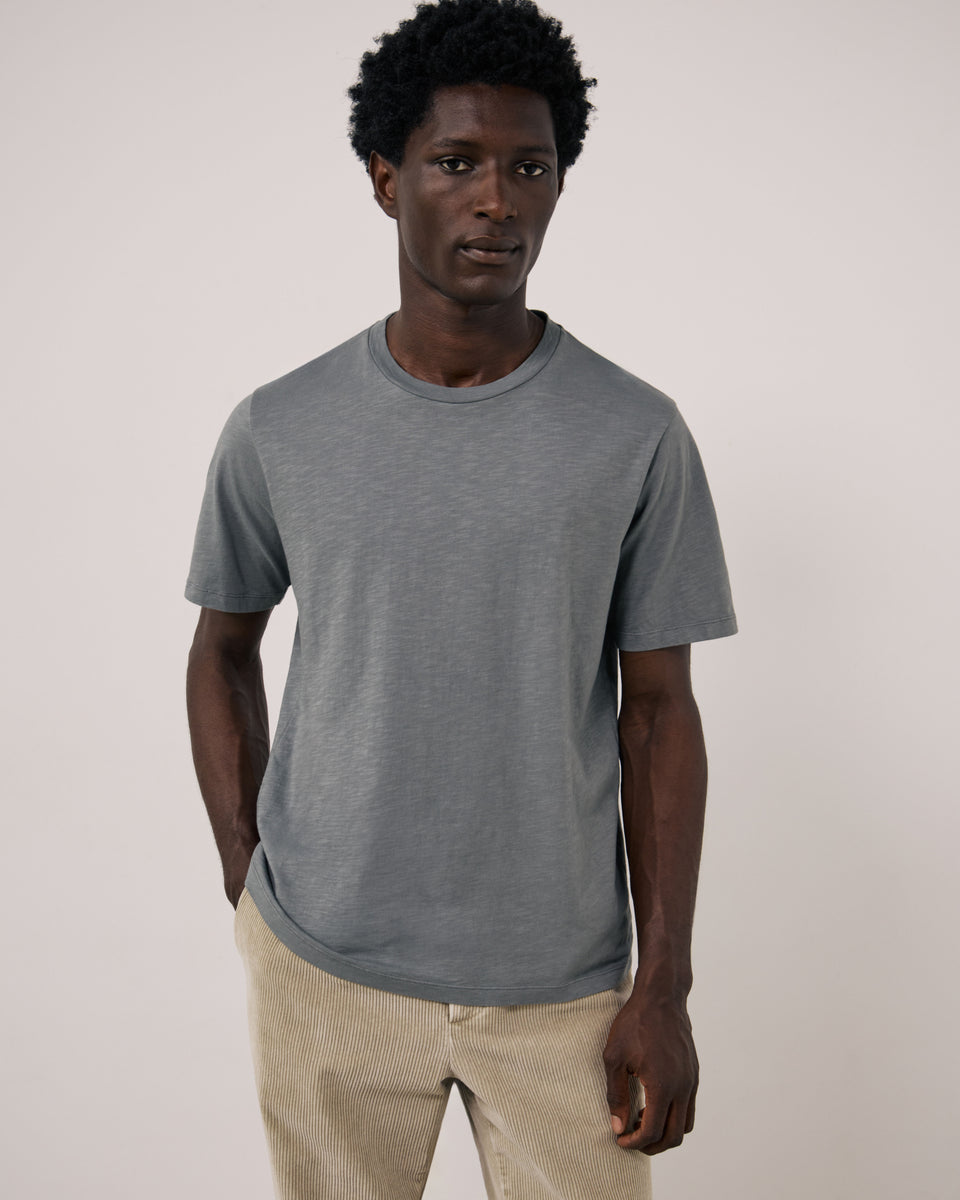 T-shirt Homme en Coton Slub Vert de gris Crew - Image principale