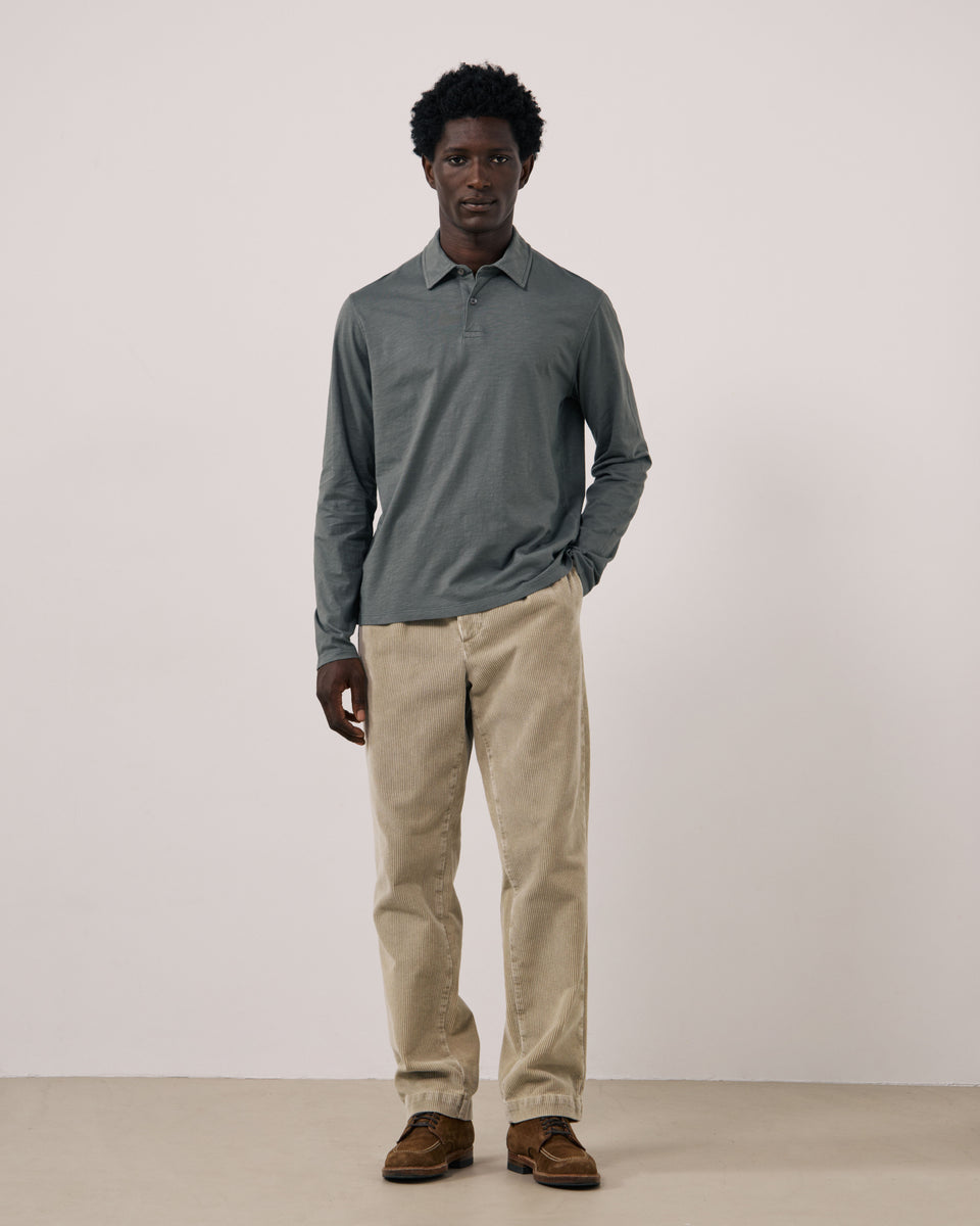 Polo Homme en Coton Slub Vert de gris Polo - Image 2