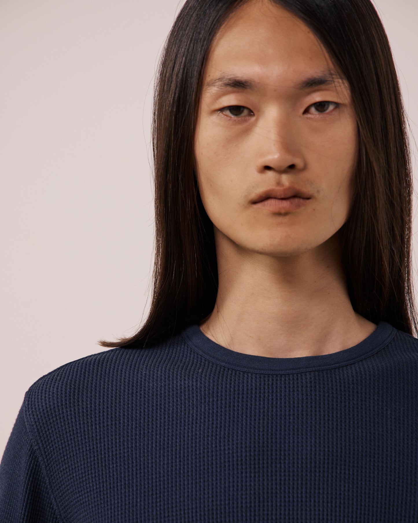 T-shirt Homme en Coton Gaufré Bleu Nuit Crew