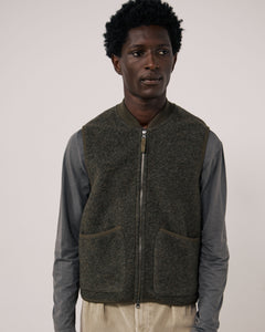Gilet Homme en Laine Bouillie Vert Militaire Boiled