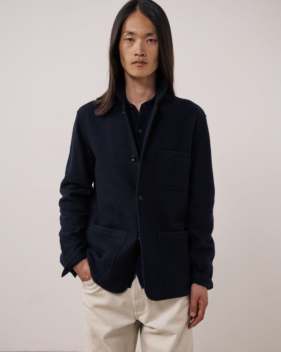 Chaqueta de lana hervida azul marino para hombre - Image 2