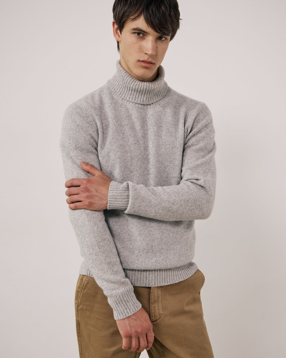 Jersey de lana merino extrafina gris para hombre Seamless Roll Neck - Image 2