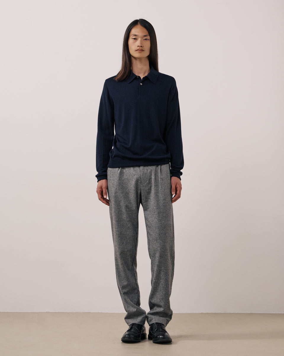 Jersey de lana extrafina azul marino para hombre Merino Polo - Image 2
