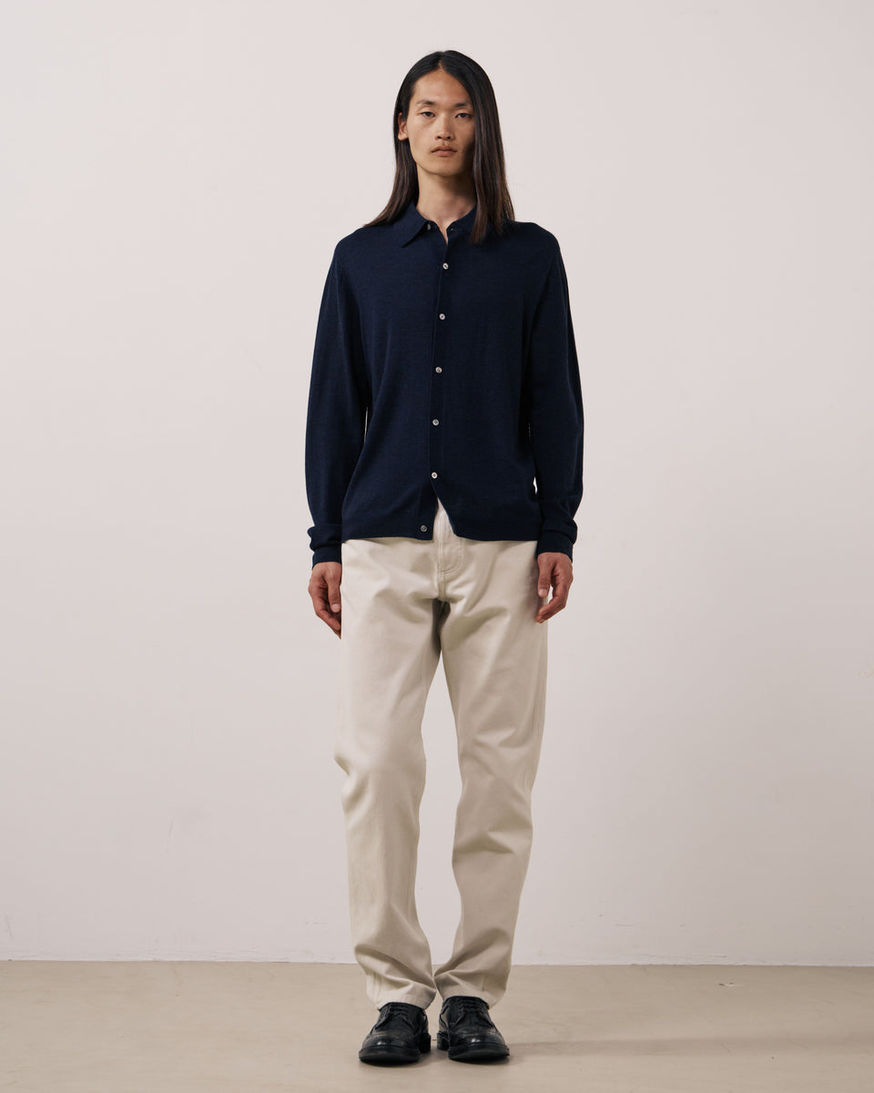 Jersey de lana extrafina azul marino para hombre Merino Polo - Image 2