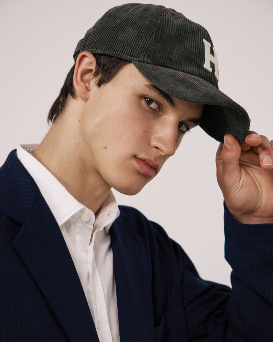 Casquette Homme en Velours Côtelé Vert Olive - Image 2