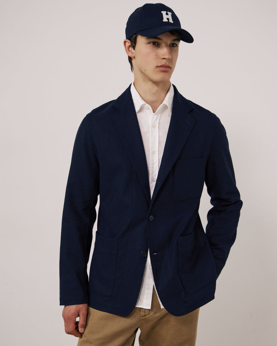 Gorra de franela de lana a rayas azul marino para hombre H - Image principale