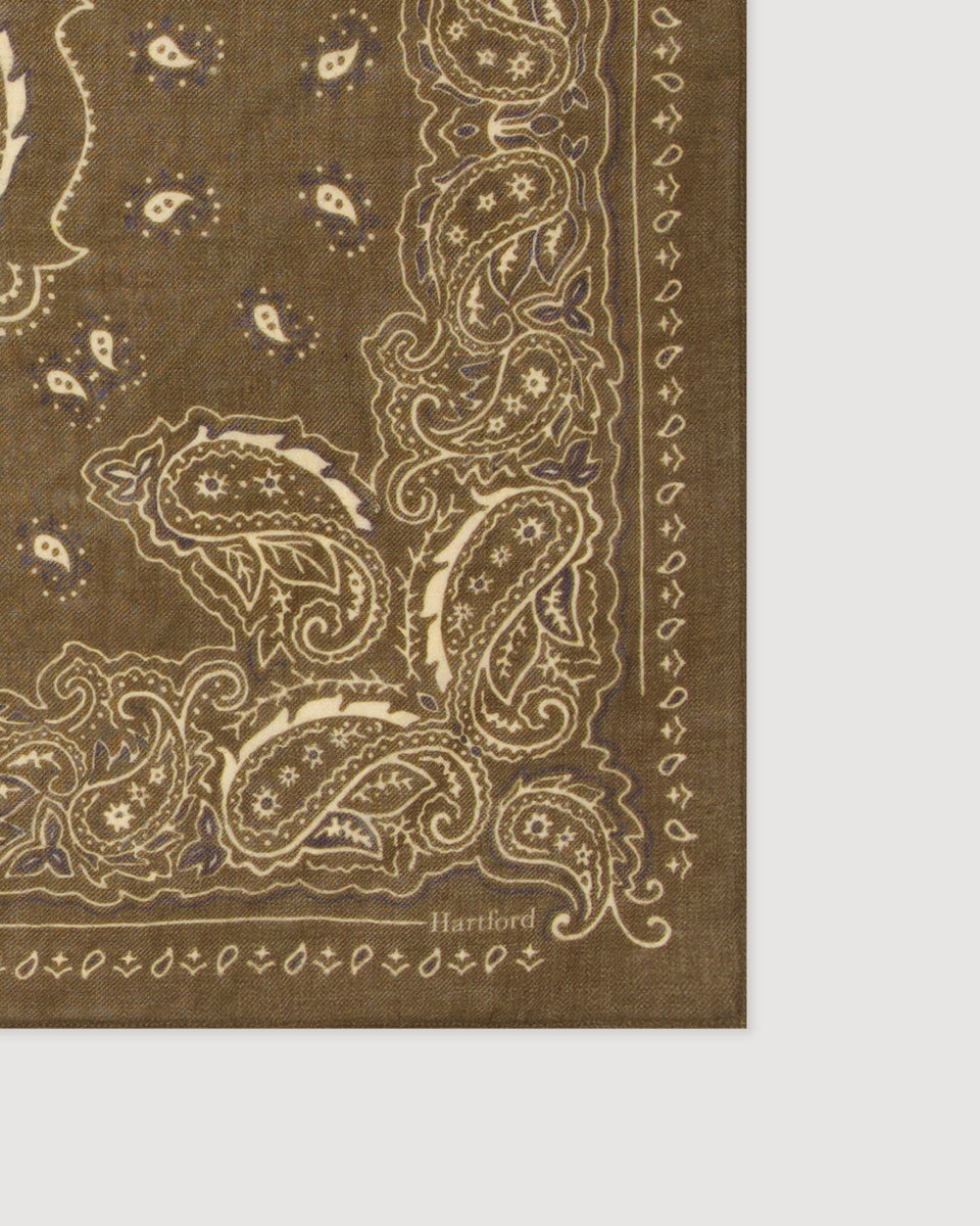 Echarpe Homme en Laine imprimée Paisley Vert Militaire Bandana - Image 3