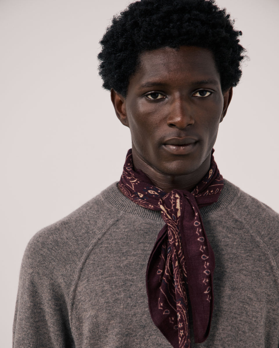 Echarpe Homme en Laine imprimée Paisley Bordeaux Bandana - Image 2