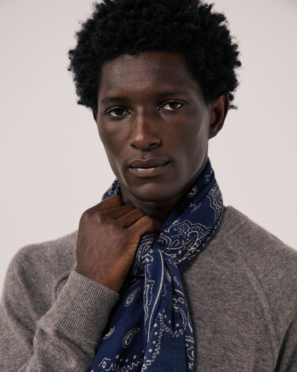 Echarpe Homme en Laine imprimée Paisley Bleu Marine Bandana - Image 2