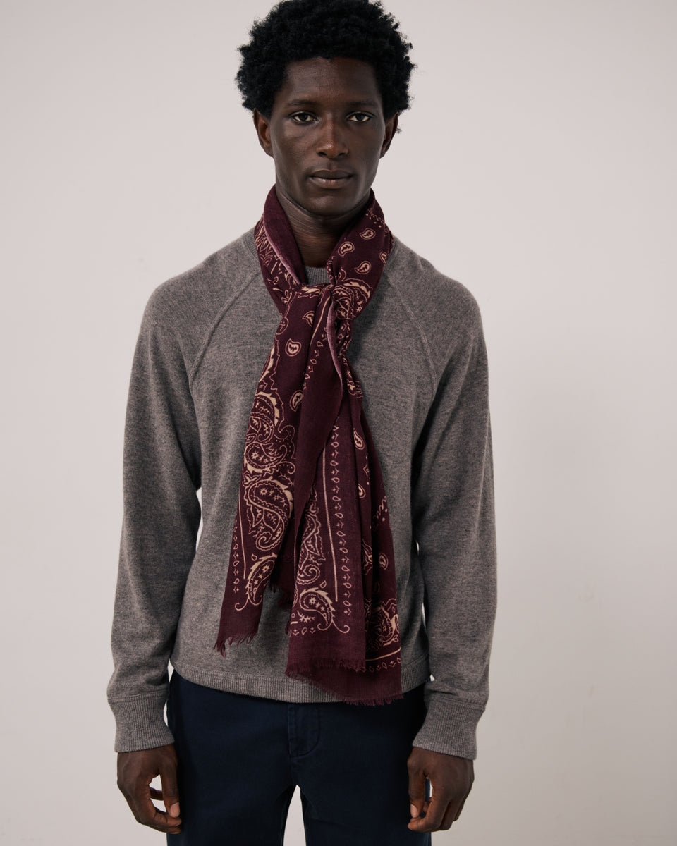 Echarpe Homme en Laine imprimée Paisley Bordeaux Bandana - Image principale