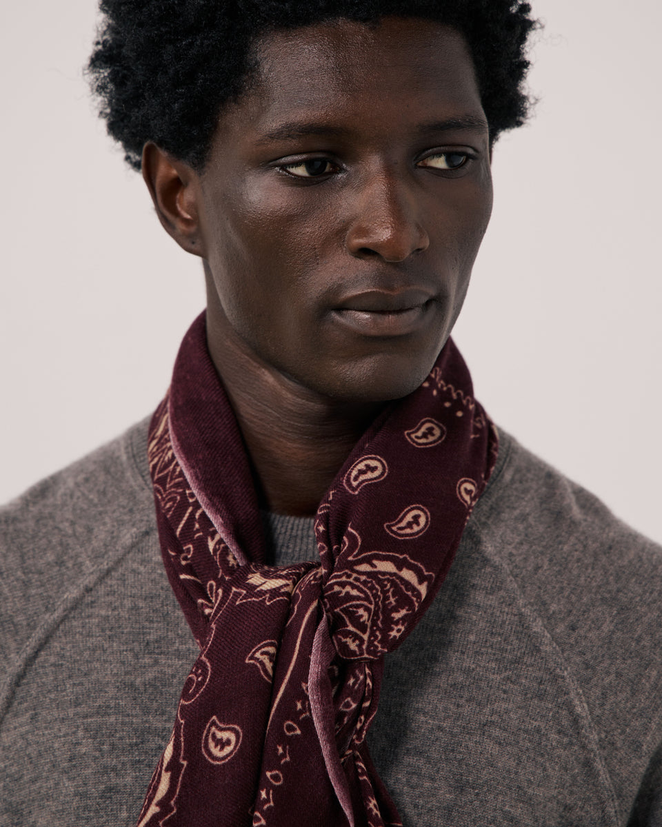 Echarpe Homme en Laine imprimée Paisley Bordeaux Bandana - Image 2
