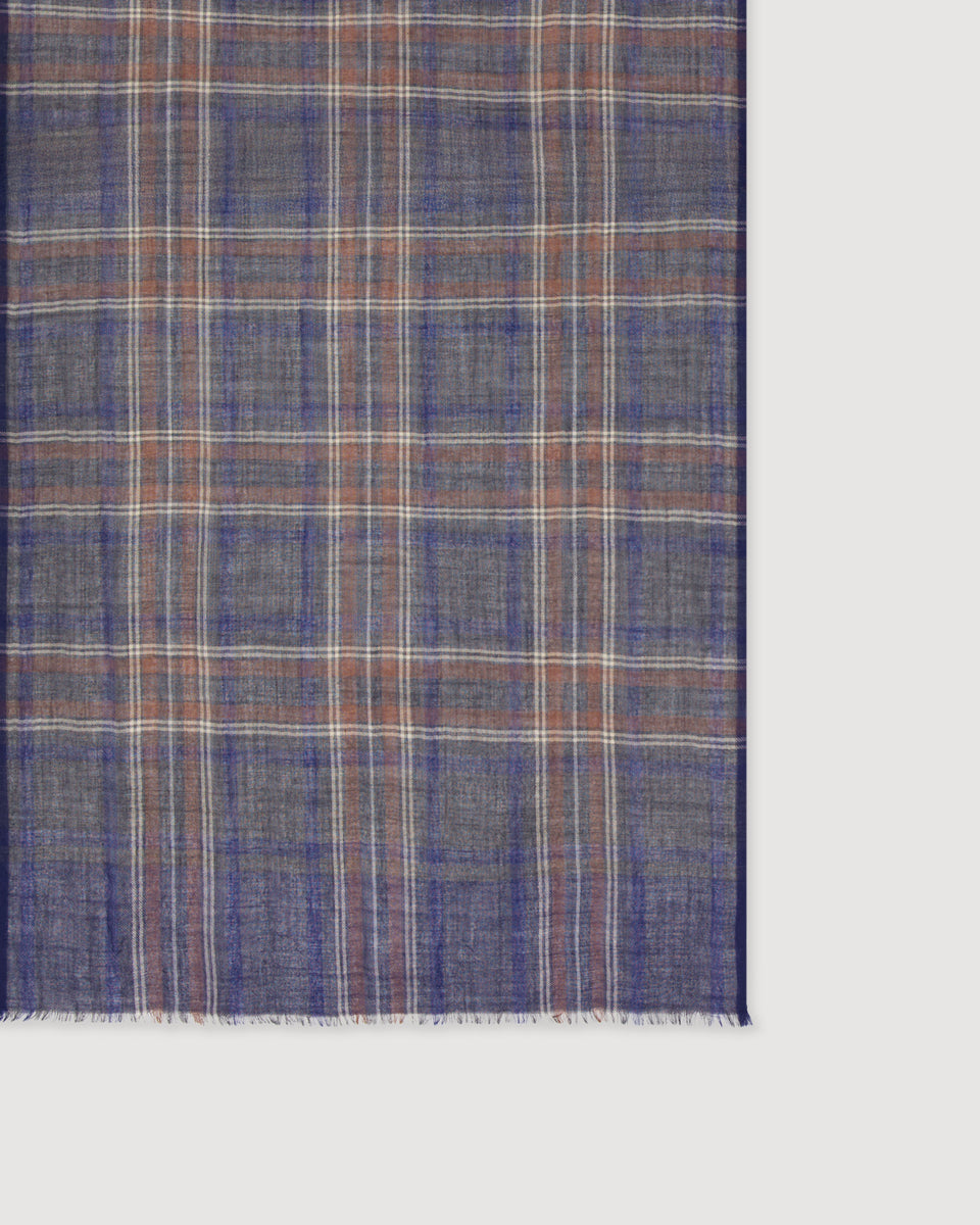 Echarpe Homme en Laine à Carreaux Tartan Bleu & Gris - Image 3