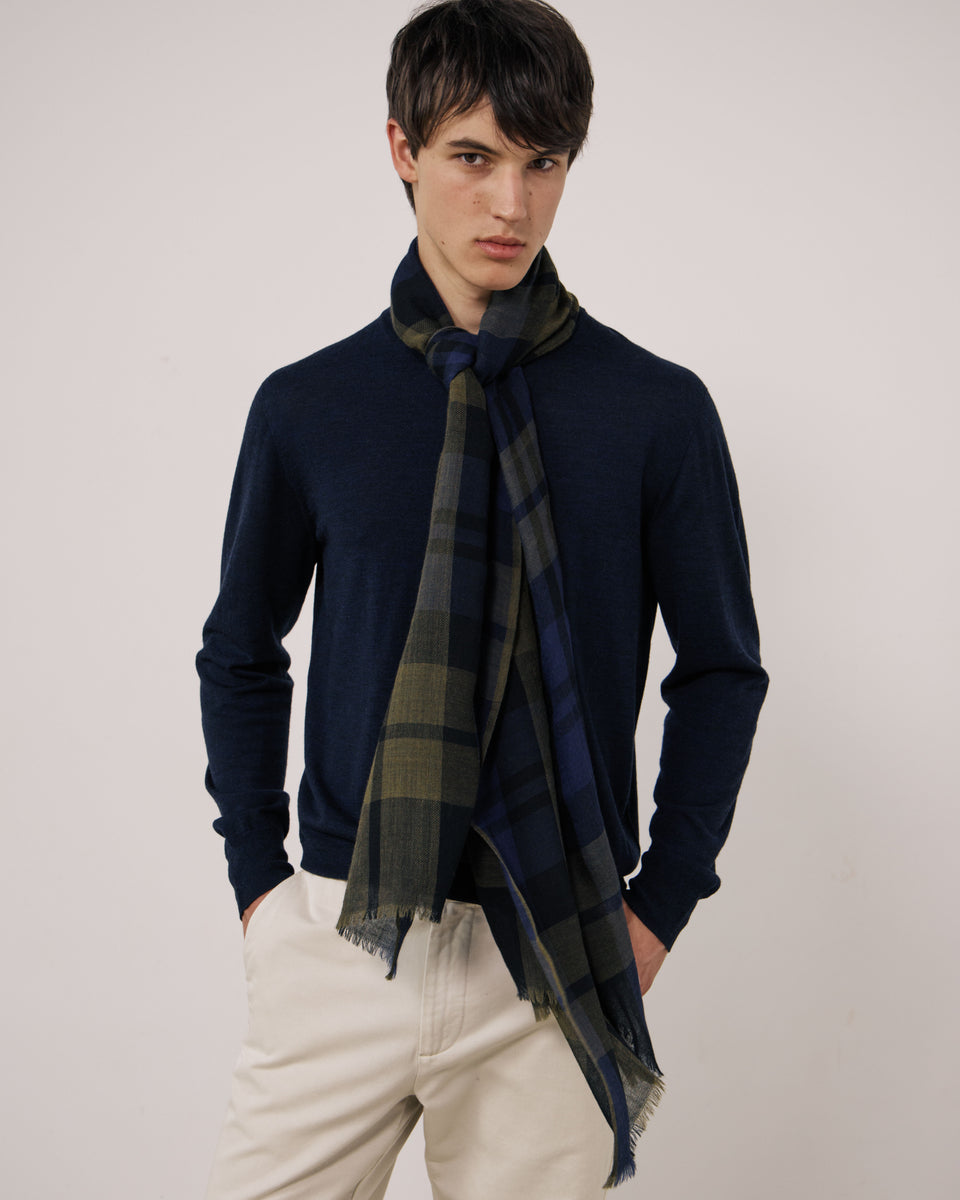 Echarpe Homme en Laine à Carreaux Tartan Bleu & Vert Tartan - Image principale
