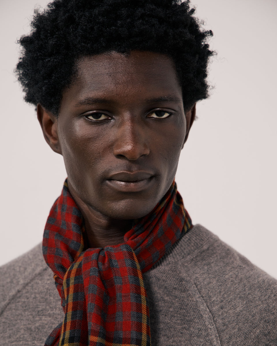 Echarpe Homme en Laine à Carreaux Tartan Rouge Tartan - Image 2