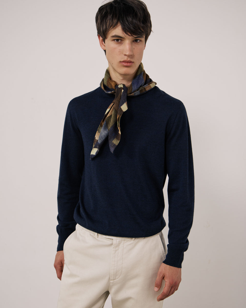 Echarpe Homme en Laine imprimée Géométrique Bleu Bandana - Image principale