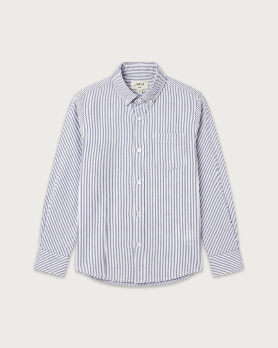 Chemise Garçon en Oxford Brossé à Rayures Bleu Pitt - Image principale