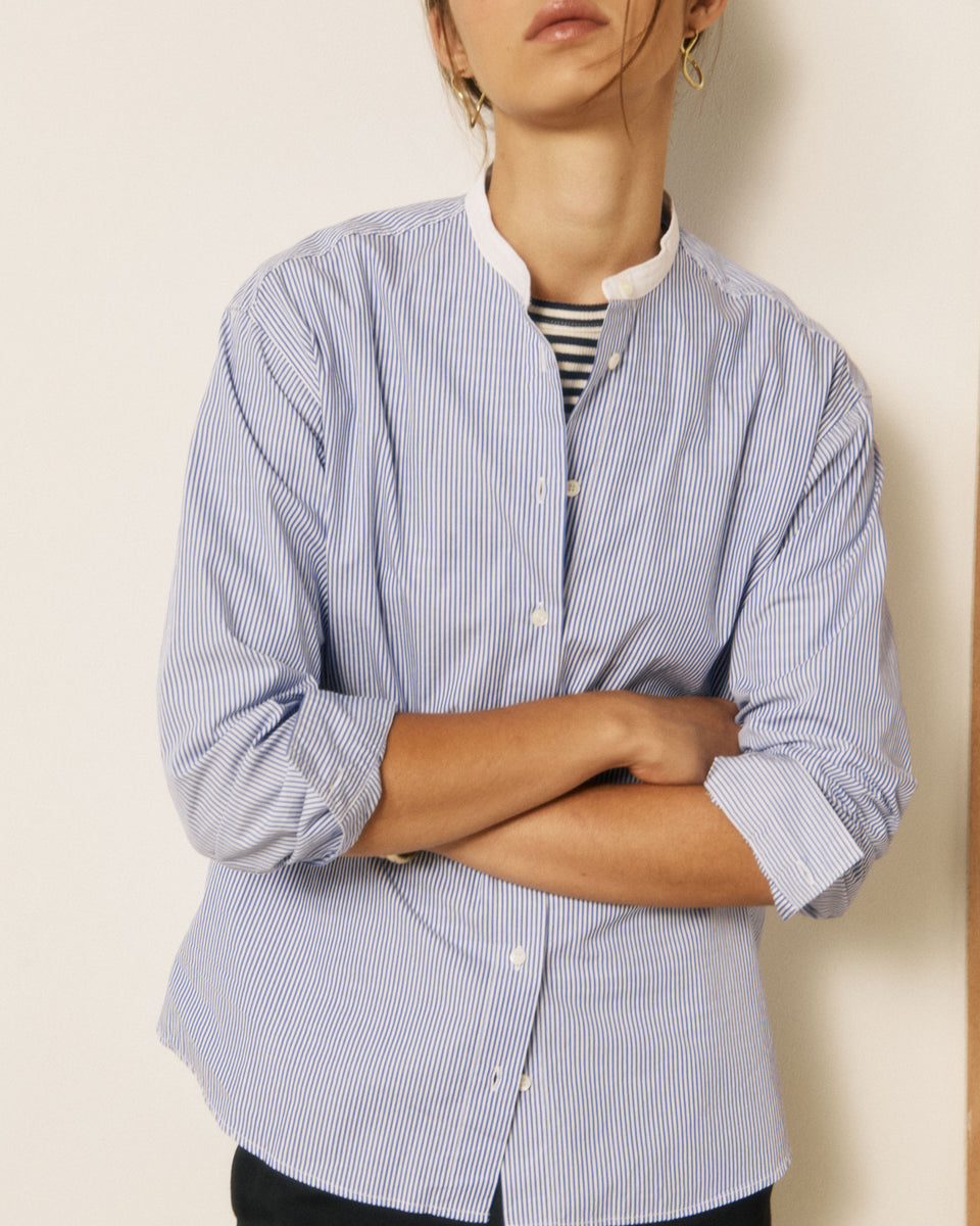 Chemise Femme en Coton à Rayures Bleu Challenge - Image principale