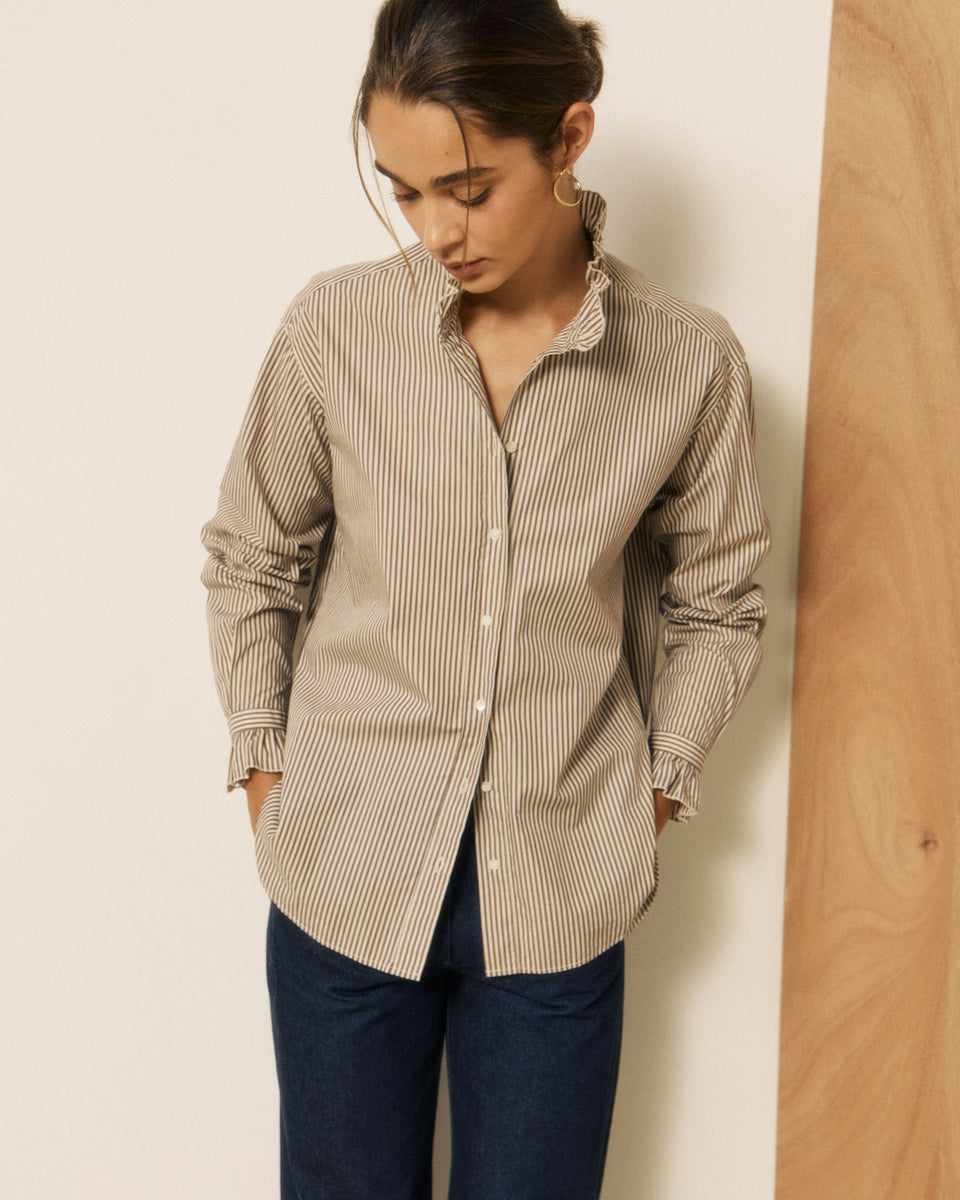 Chemise Femme en Coton à Rayures Marron Chana - Image principale