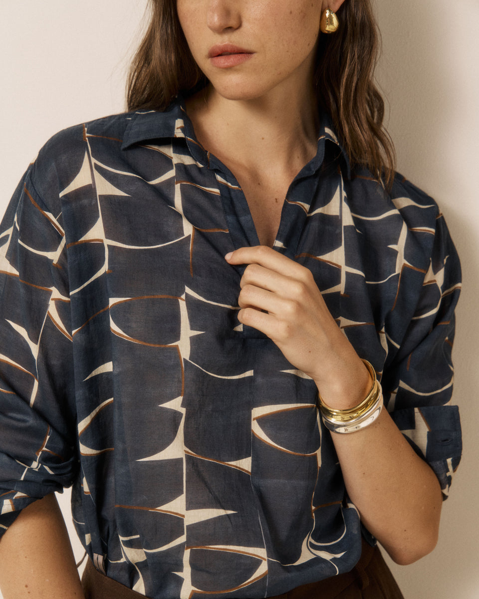 Blouse Femme en Coton imprimé Feuilles Bleu Nuit Chorus - Image 2