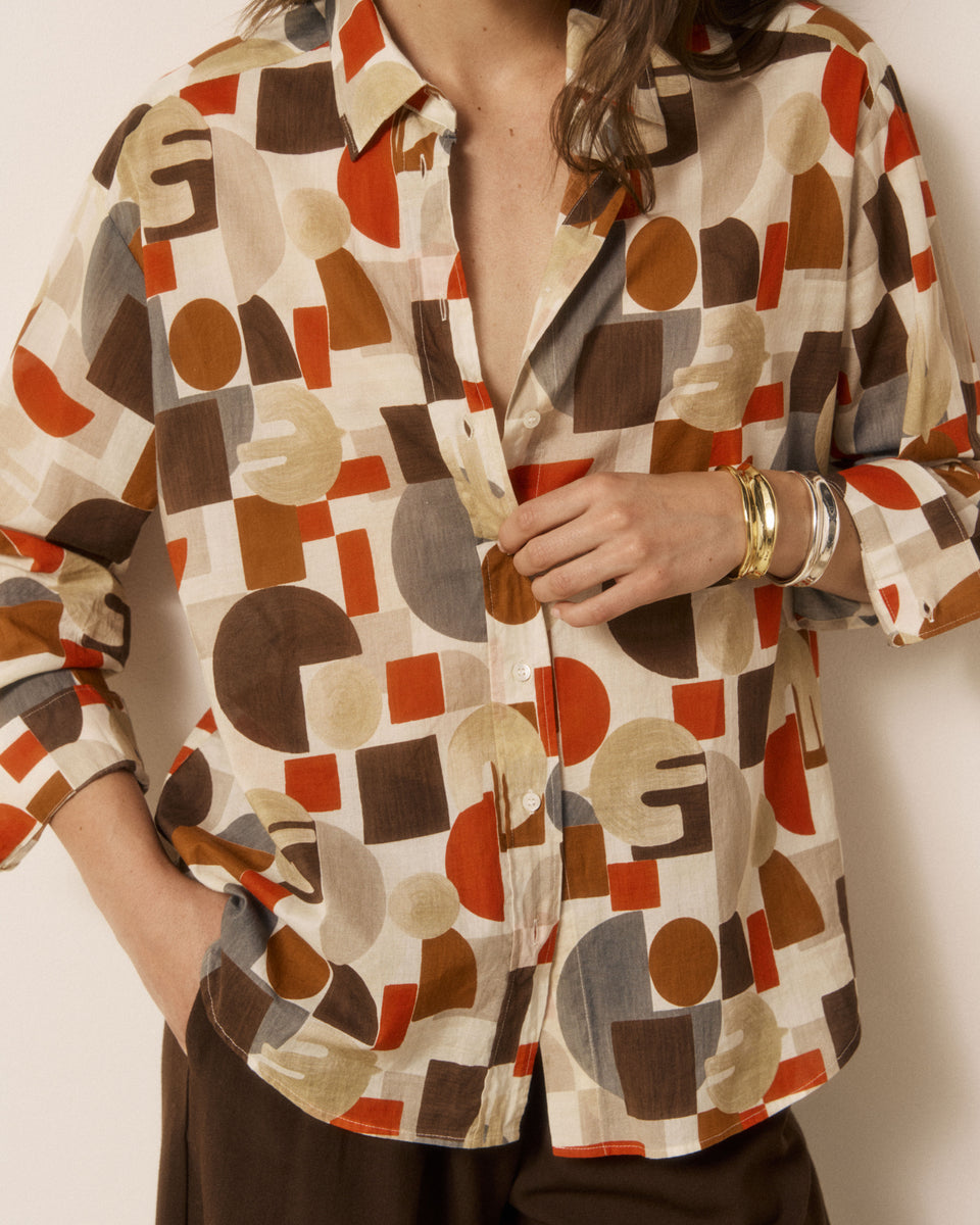 Chemise Femme en Coton imprimé Géométrique Rouge & Marron Cinema - Image principale