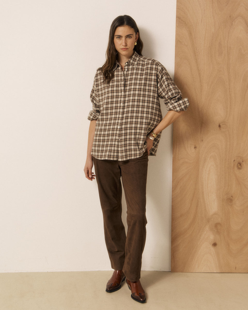 Chemise Femme en Viscose & Coton à Carreaux Marron Cinema - Image principale