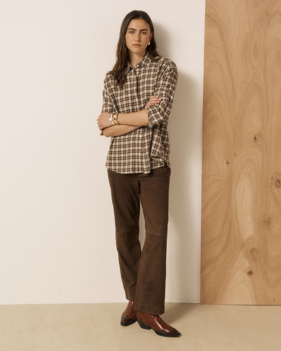 Chemise Femme en Viscose & Coton à Carreaux Marron Cinema - Image 3