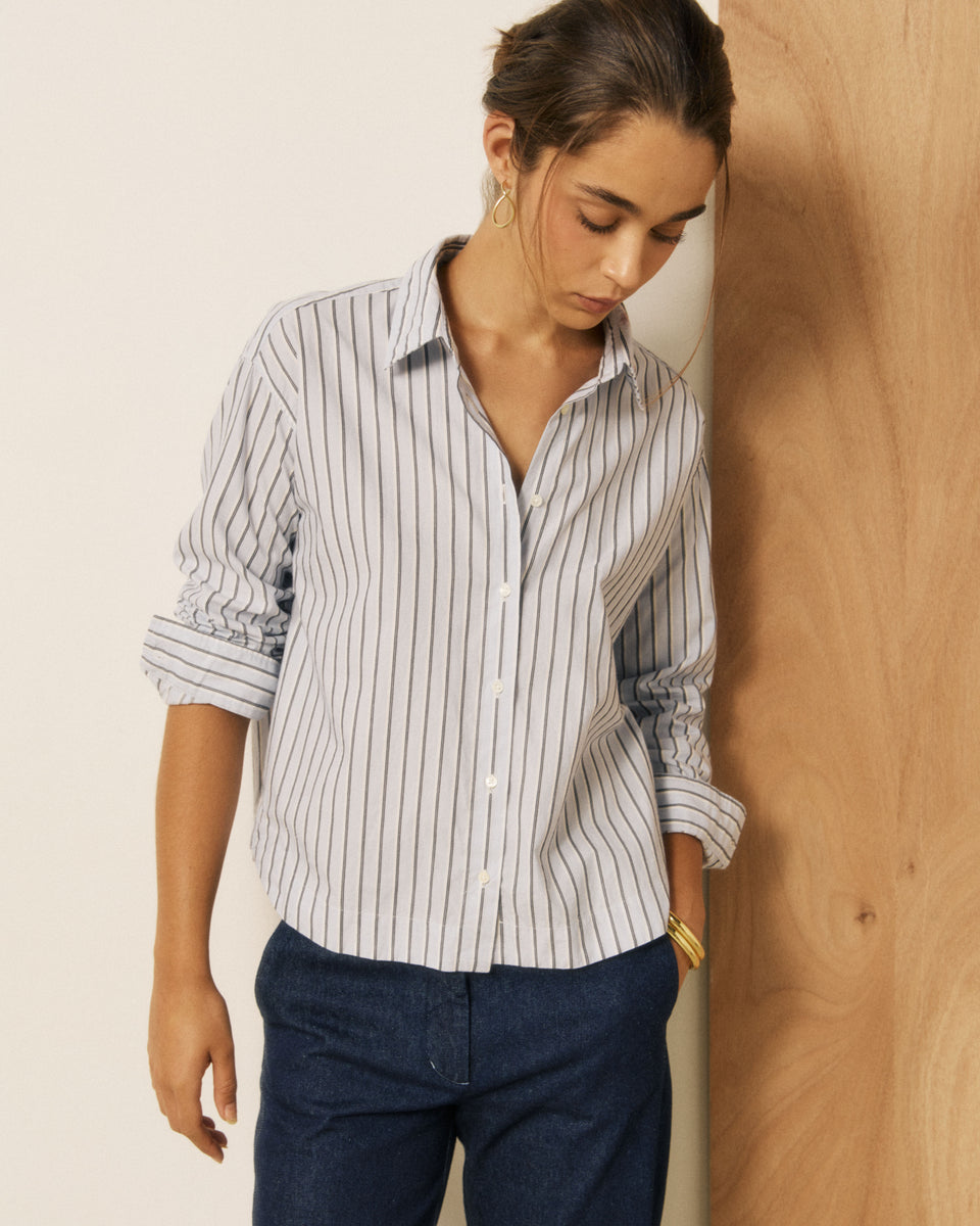 Chemise Femme en Popeline à Rayures Bleu Nuit Clove - Image principale