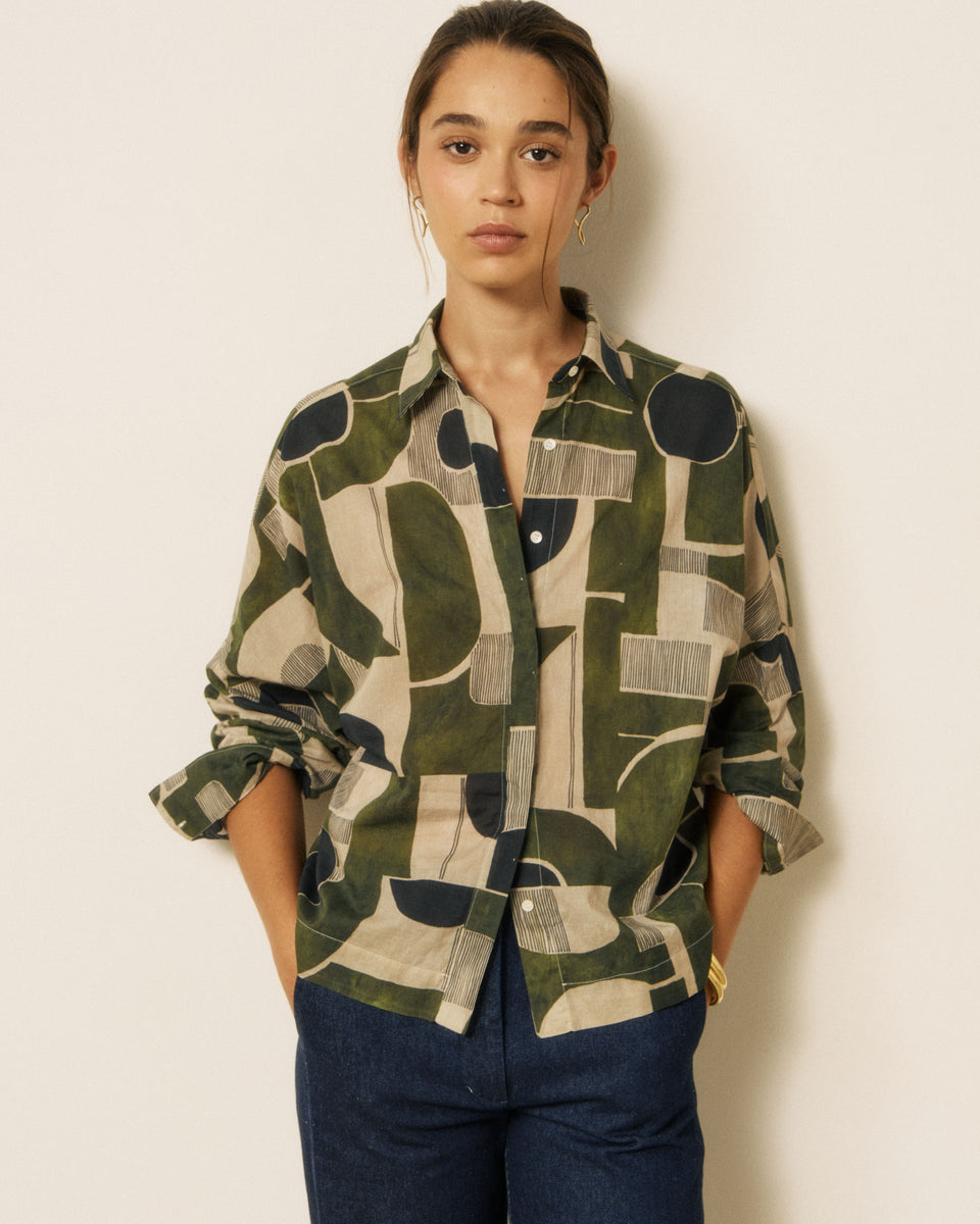 Chemise Femme en Coton imprimé Géométrique Khaki Cosma - Image principale