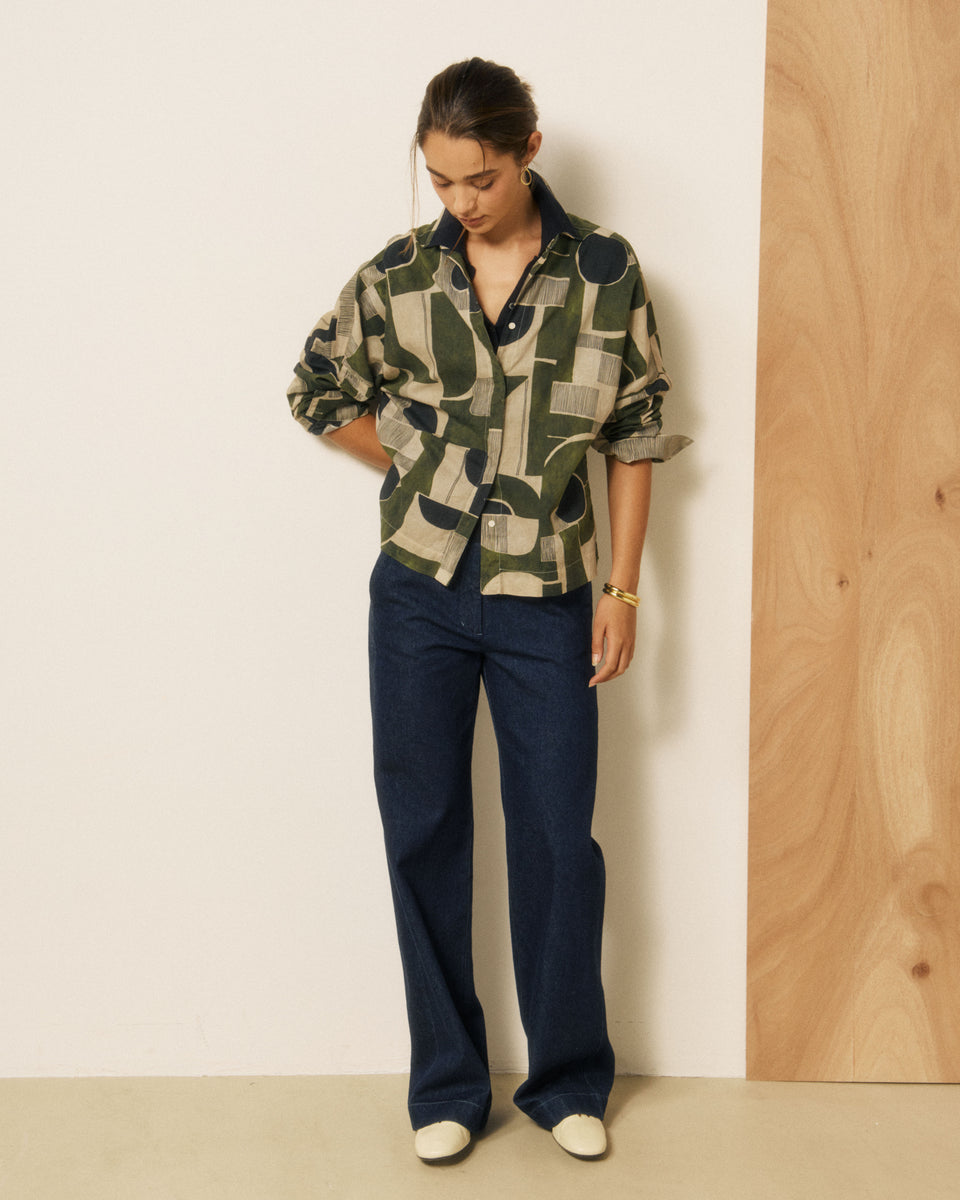 Chemise Femme en Coton imprimé Géométrique Khaki Cosma - Image 2