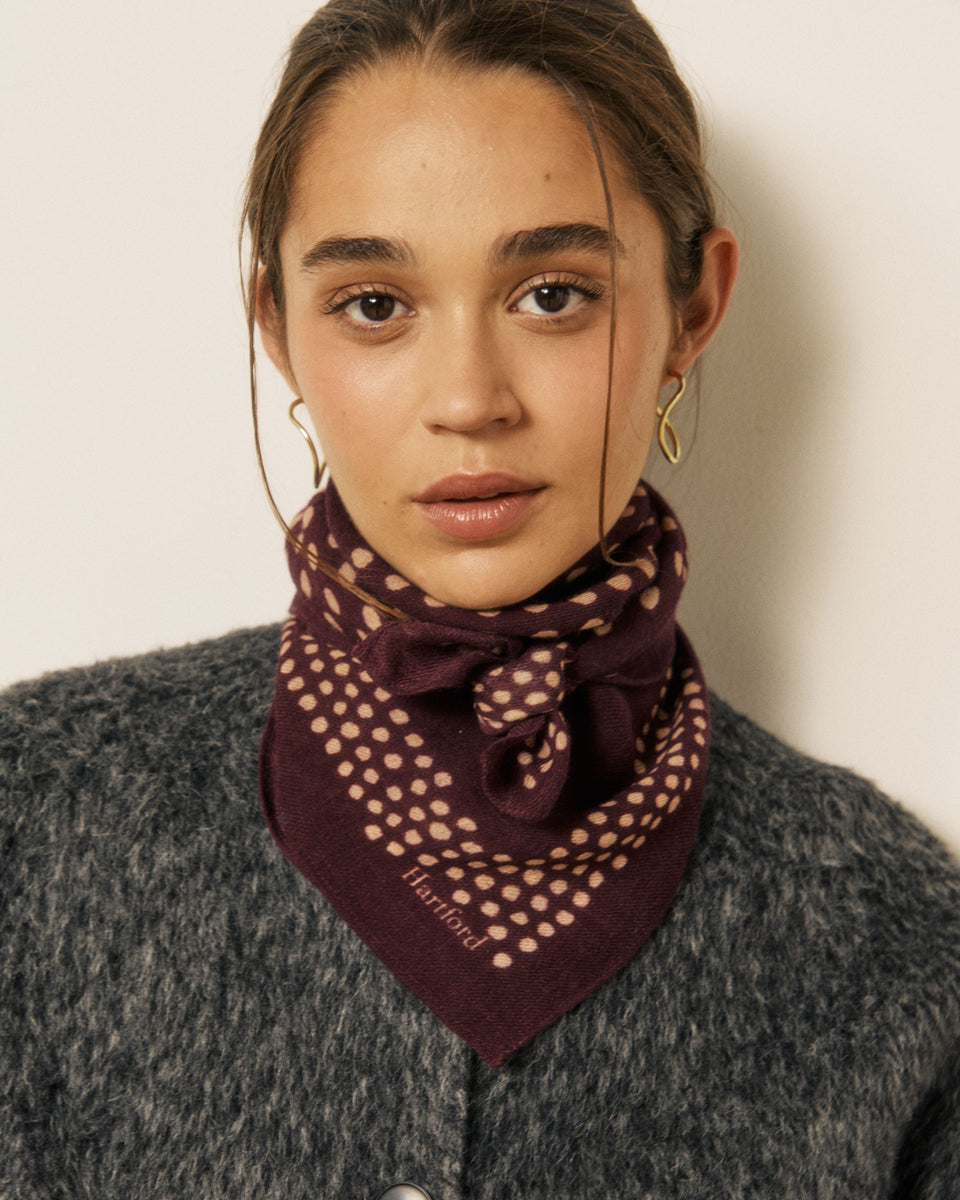 Echarpe Femme en Laine à Pois Bordeaux Bandana - Image 2
