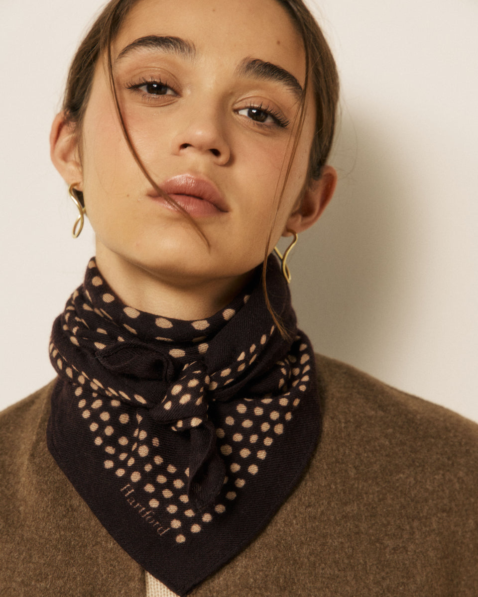 Echarpe Femme en Laine à Pois Chocolat Bandana - Image 2