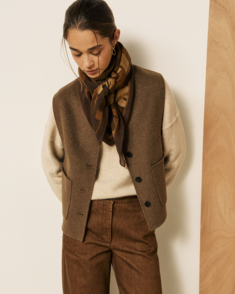 Echarpe Femme en Laine imprimé Géométrique Marron - Image principale