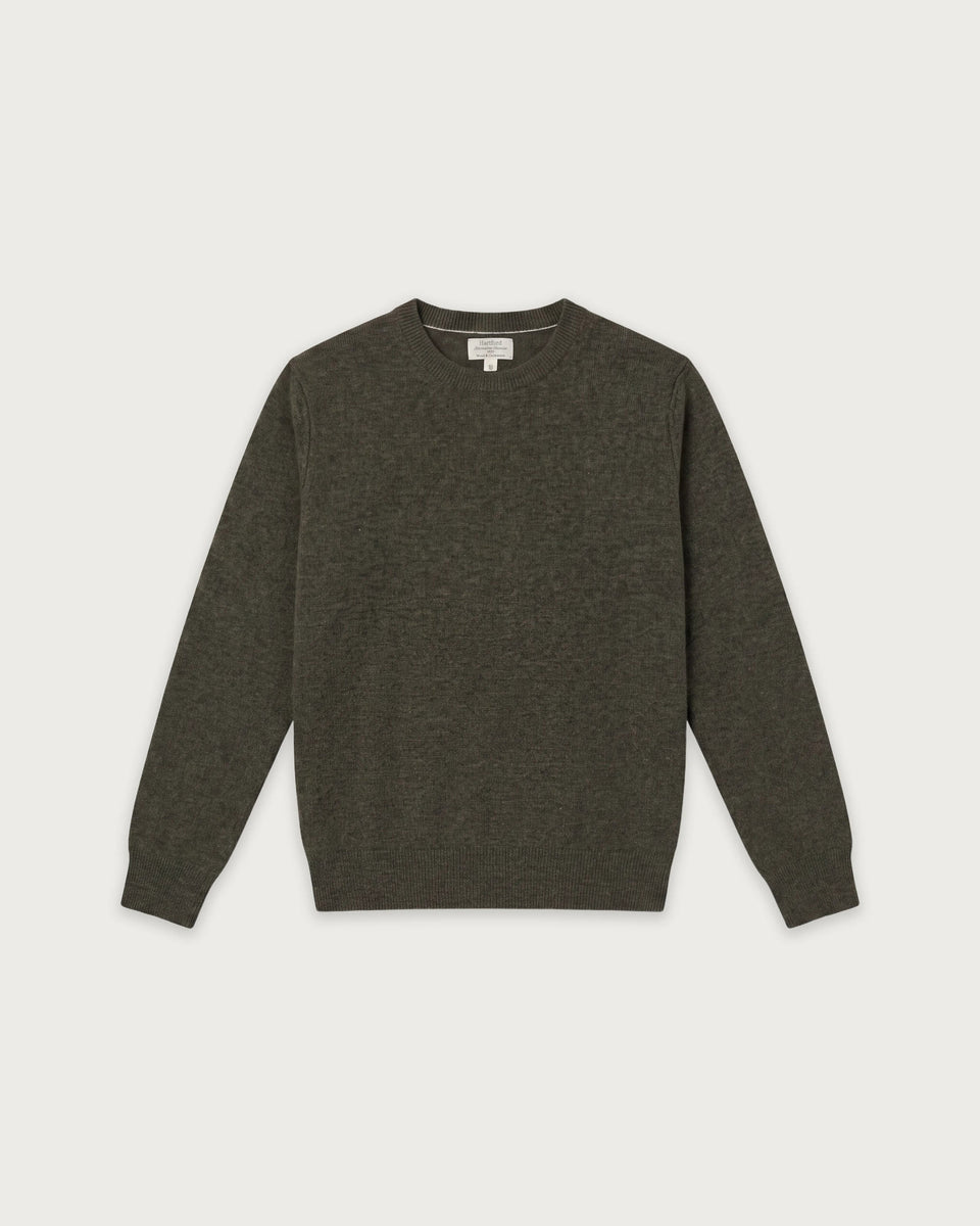 Pull Garçon en Laine & Cachemire Vert Militaire Crew - Image principale