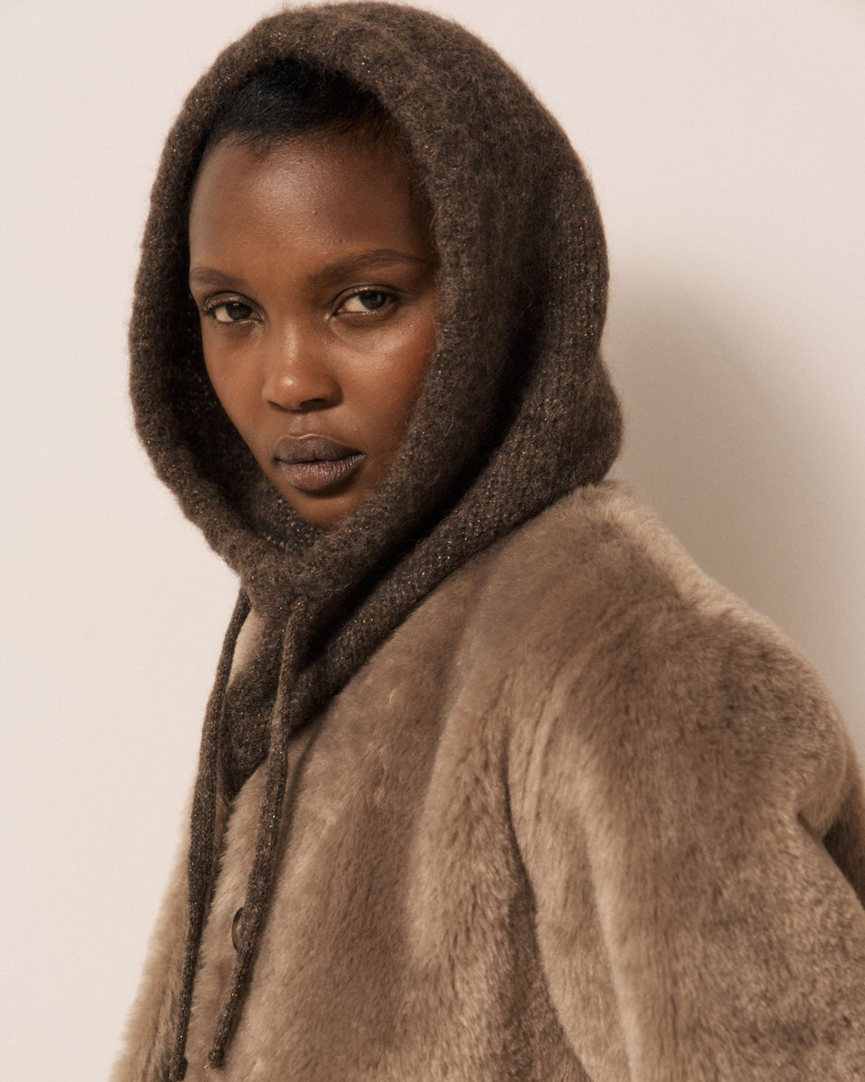 Cagoule Femme en Laine d'Alpaga & Mérinos Chocolat Meva - Image principale