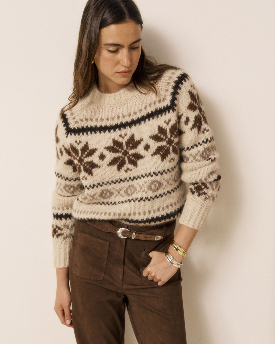 Matrye Women's Ecru Jacquard Alpaca Wool Sweater - Image principale