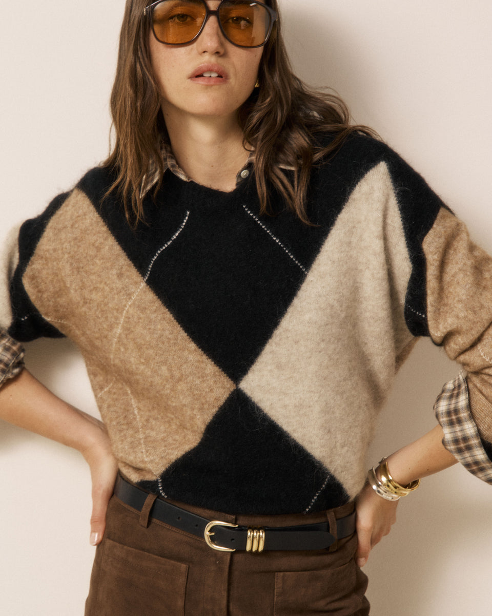 Mathy Women's Black & Beige Jacquard Mohair Sweater - Image principale