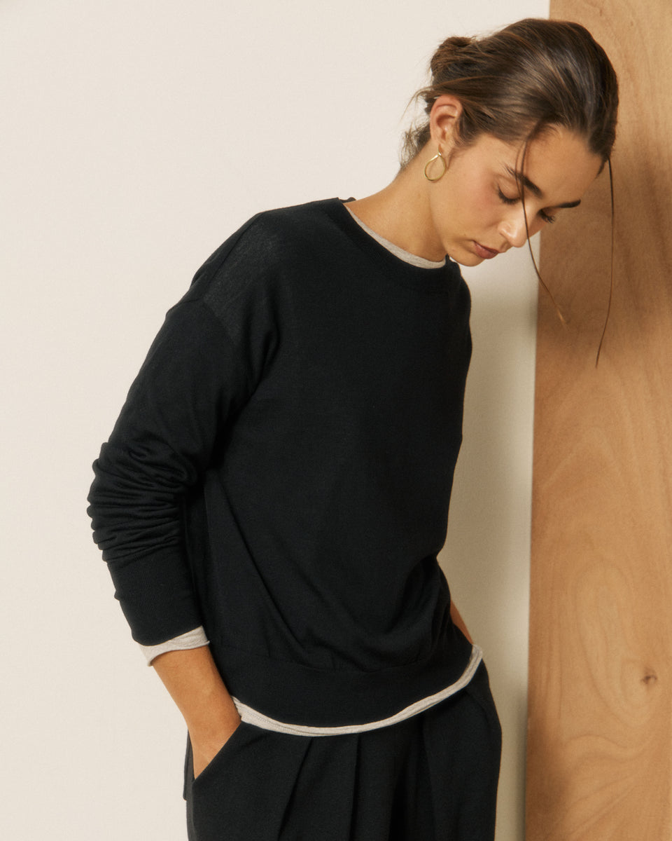 Manitoba Women's Black Merino Wool Sweater - Image 3
