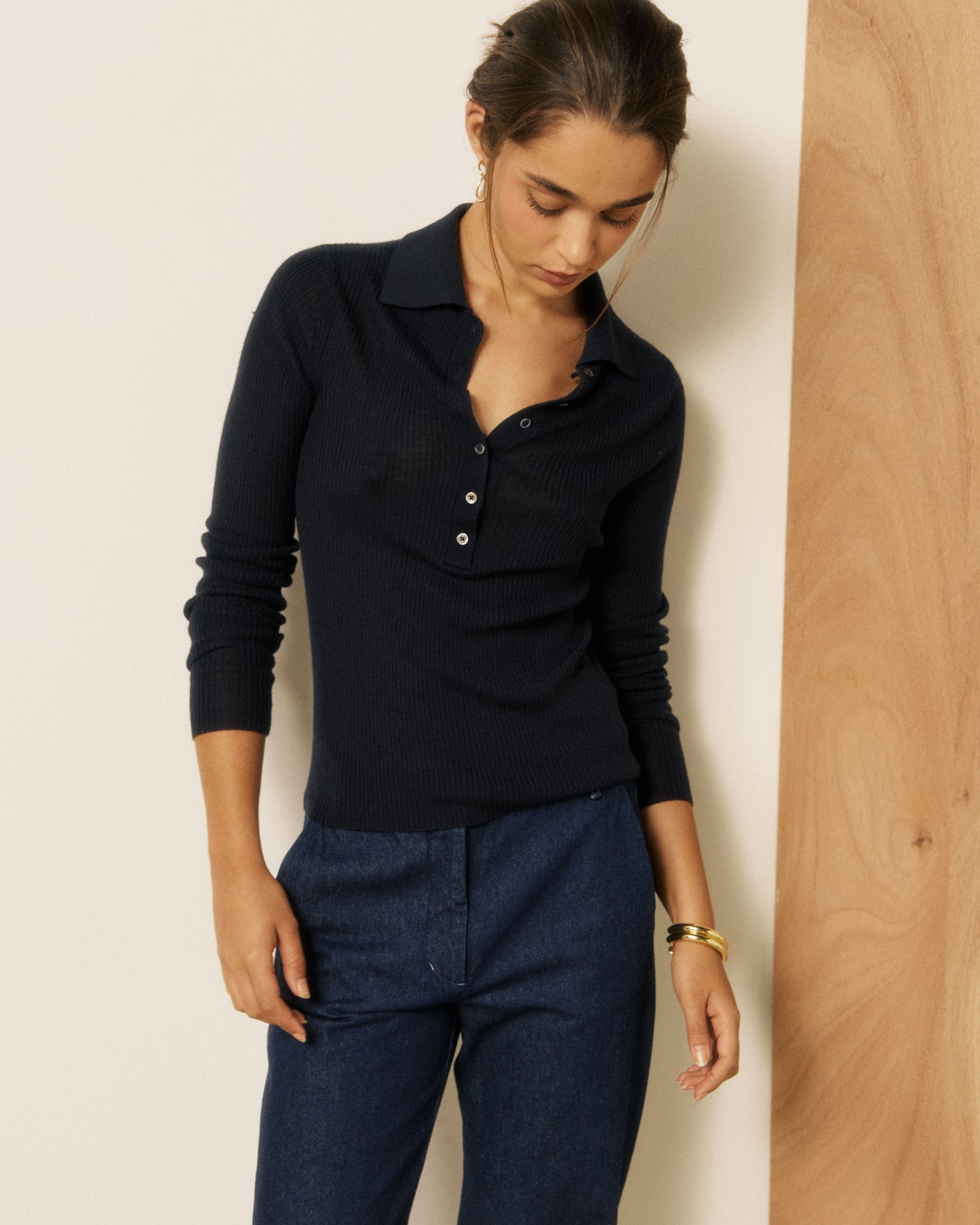 Pull Femme en Laine Mérinos & Soie & Cachemire Bleu Marine Musica