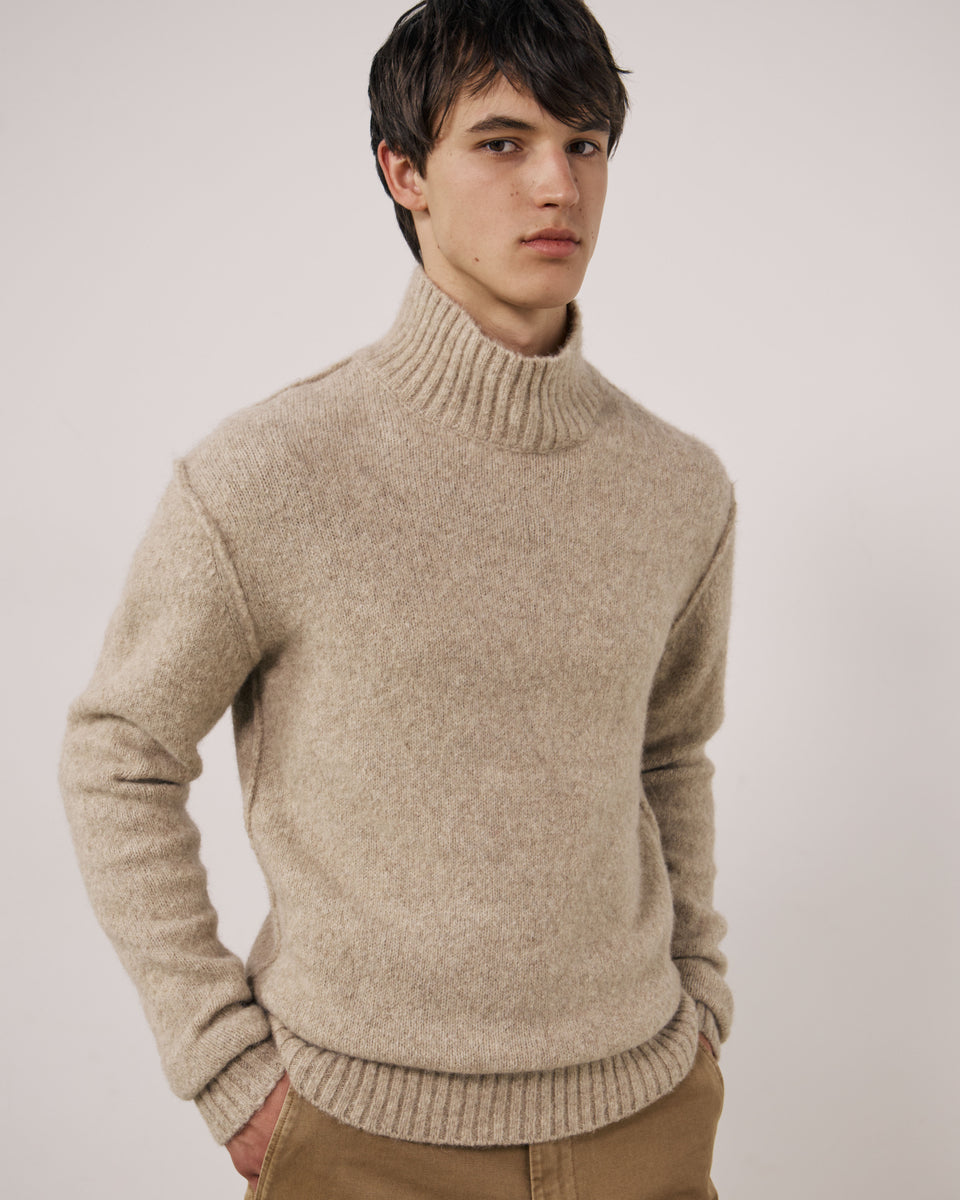 Jersey de lana de yak y alpaca crudo para hombre Turtle Neck - Image principale