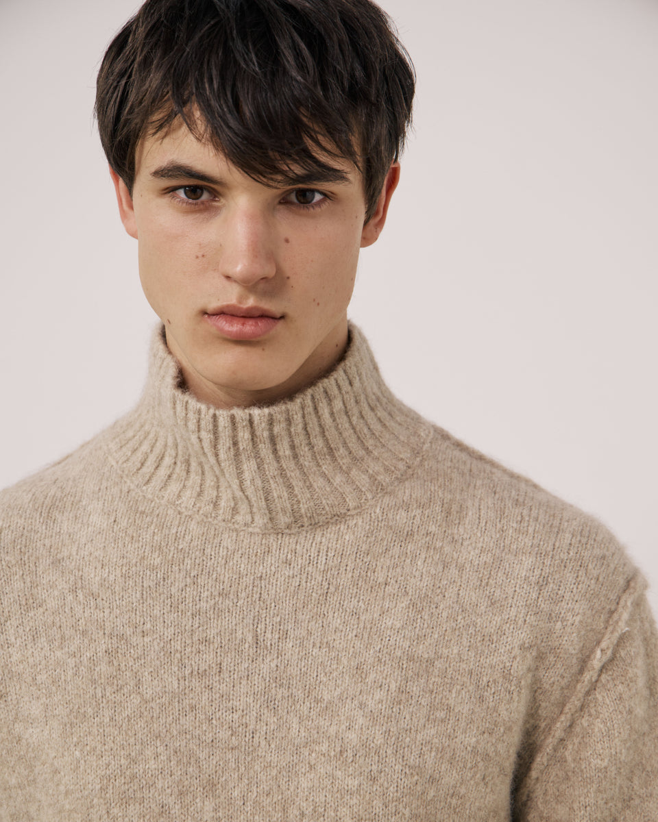 Jersey de lana de yak y alpaca crudo para hombre Turtle Neck - Image 3