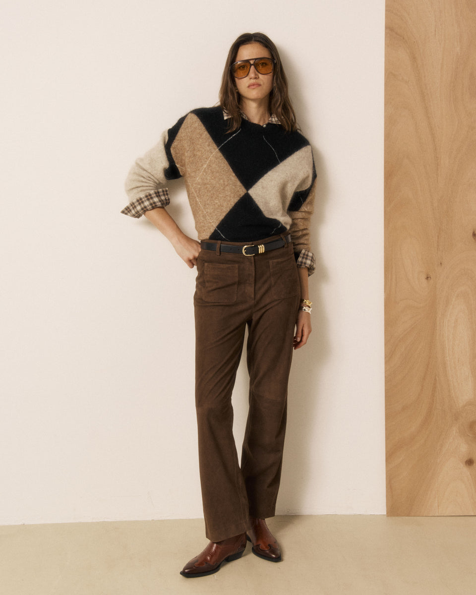 Pantalon Femme en Cuir Suédé Marron Paola - Image principale