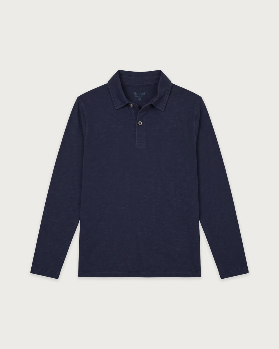 Polo Garçon en Coton Slub Bleu Marine - Image principale