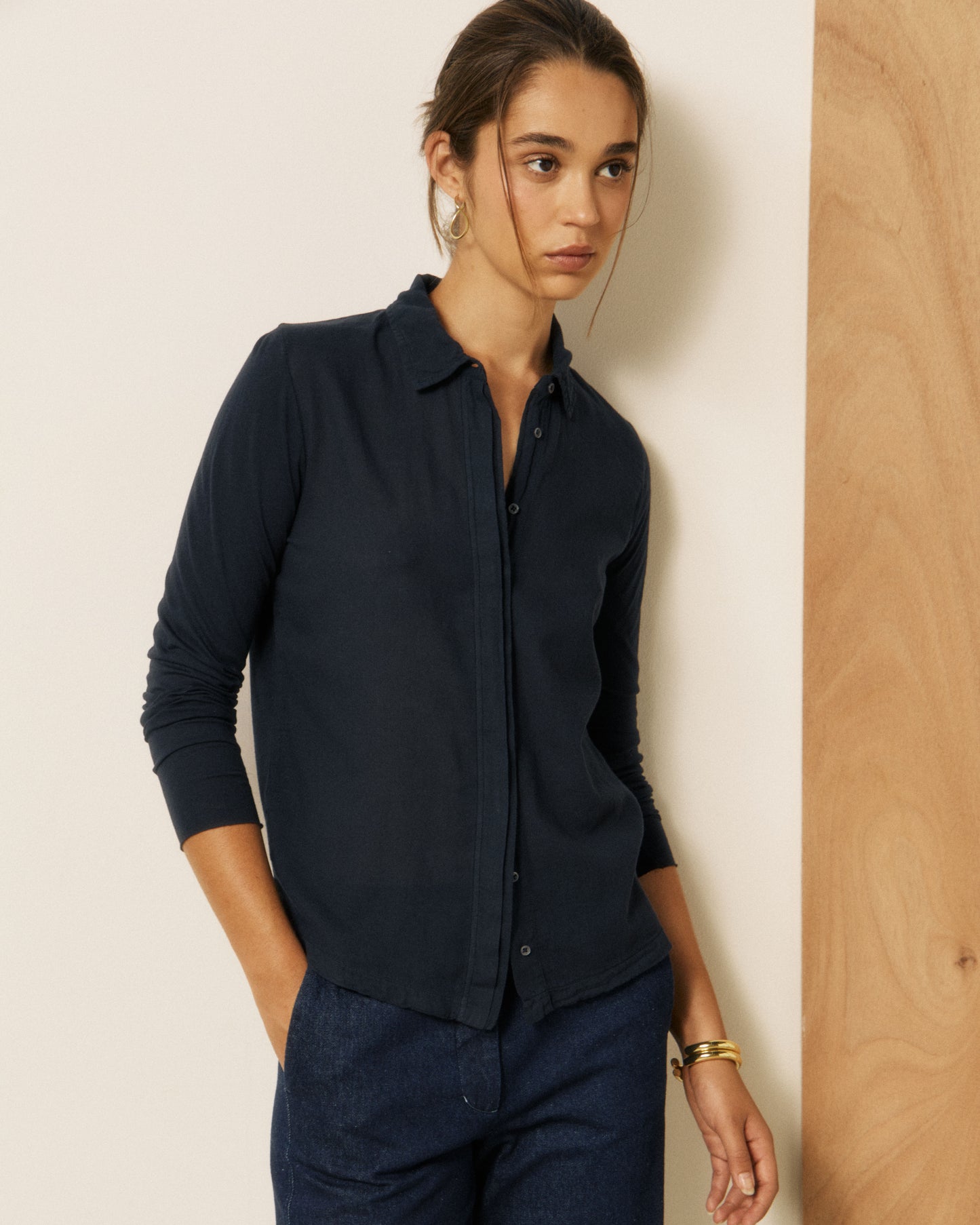 Chemise Femme en Coton Double Face Bleu Nuit Tahina
