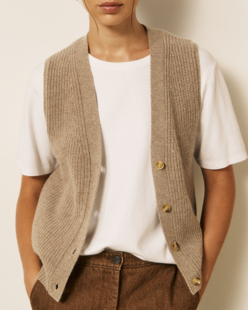 Gilet Femme en Laine & Cachemire Taupe Mohea - Image principale