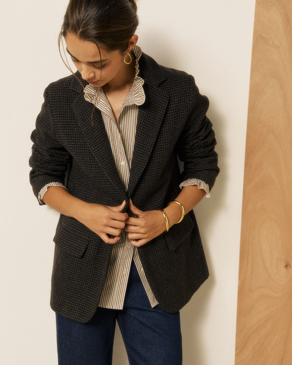 Veste Femme en Tweed Imprimé Pied-de-poule Marron & Noir Vittoria - Image principale