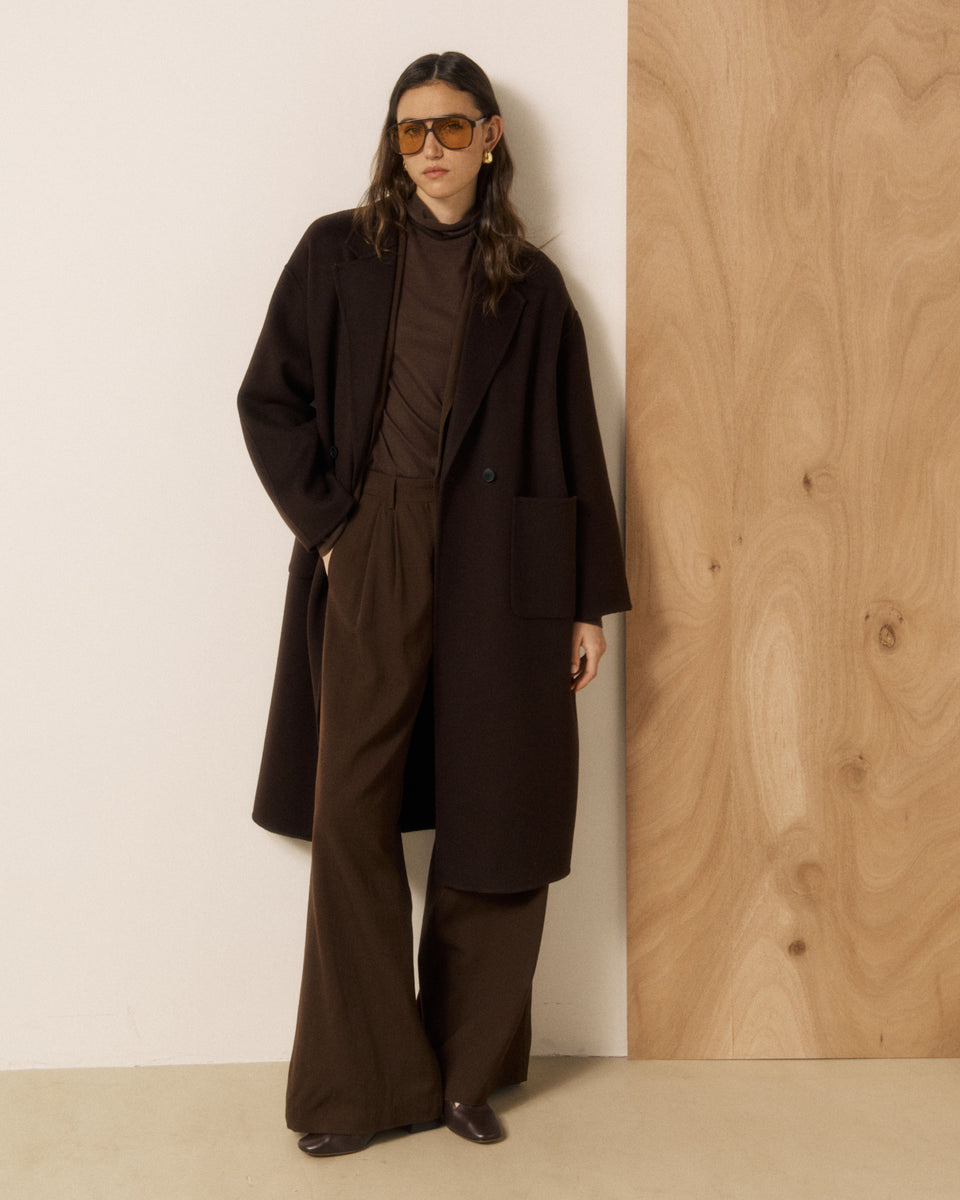Manteau Femme en Laine Double Face Chocolat Vincenzo - Image principale